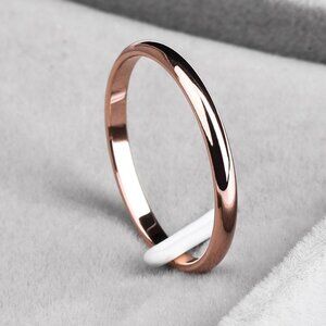 Jewelry ring band wedding rose gold tone 2mm wide thin rounded polished new